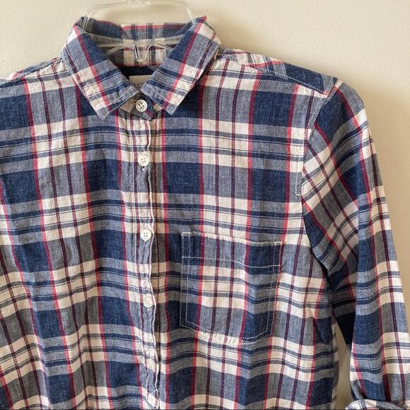 J. Crew Factory Plaid Popover Blouse XXS - Picture 3 of 9